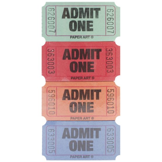 Creative Converting Admit One 2000 Tickets/Roll-Red, Blue, Orange and Green