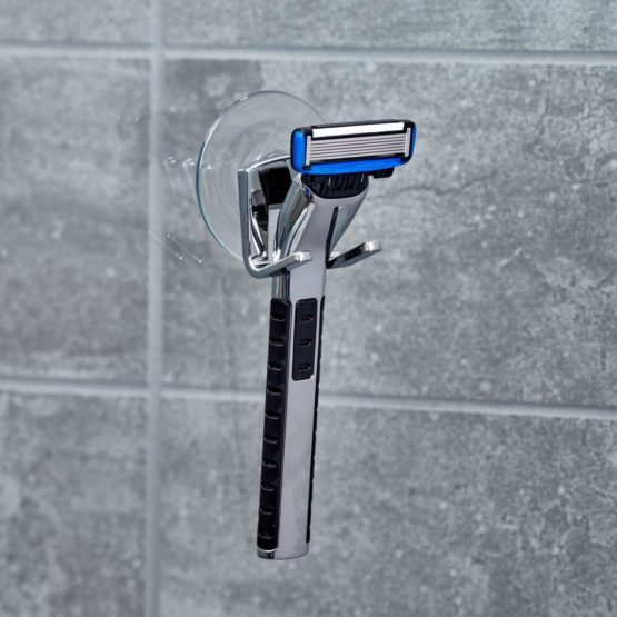 iDesign 49602 Gia Suction Razor Holder, Bathroom Shower Organizer