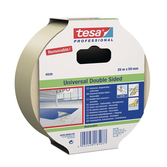 tesa 4939 50mm x 25m, Universal Double Sided Tape, Removable