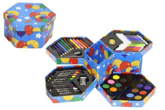 MTS Childrens 52 Pcs Craft Art Artists Set Hexagonal Box Crayons Paints Pens Pencils