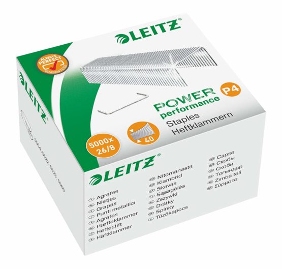 Leitz 55590000 P4 Power Performance 26/8 Staples, Strong Steel, Length 8 mm, 5000 Staples, Staples Up to 40 Sheet Capacity