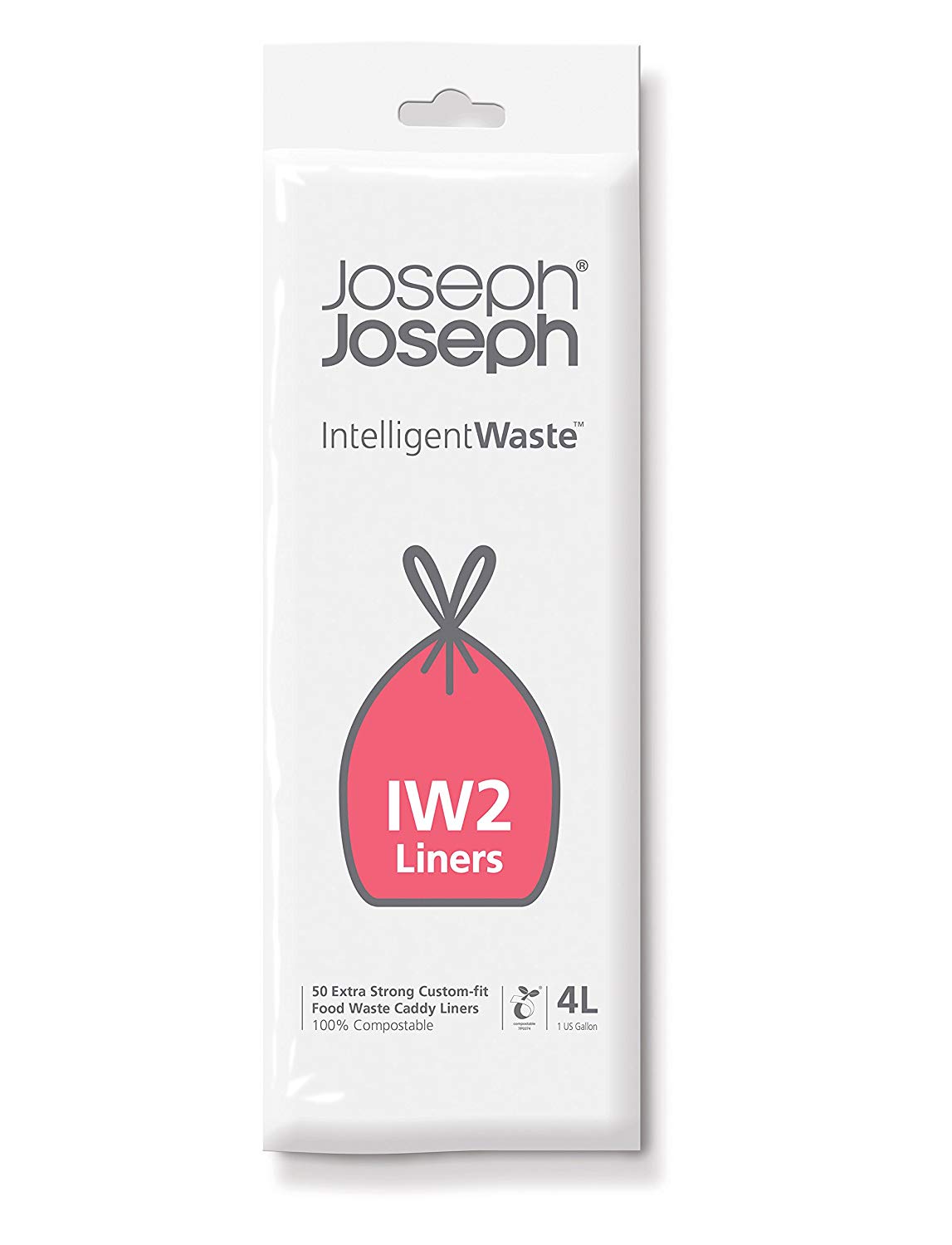 Joseph Joseph IW2 Biodegradable, Compostable Bags, Pack of 50 Food Waste Bin Liners, White, Small, 4 Litres