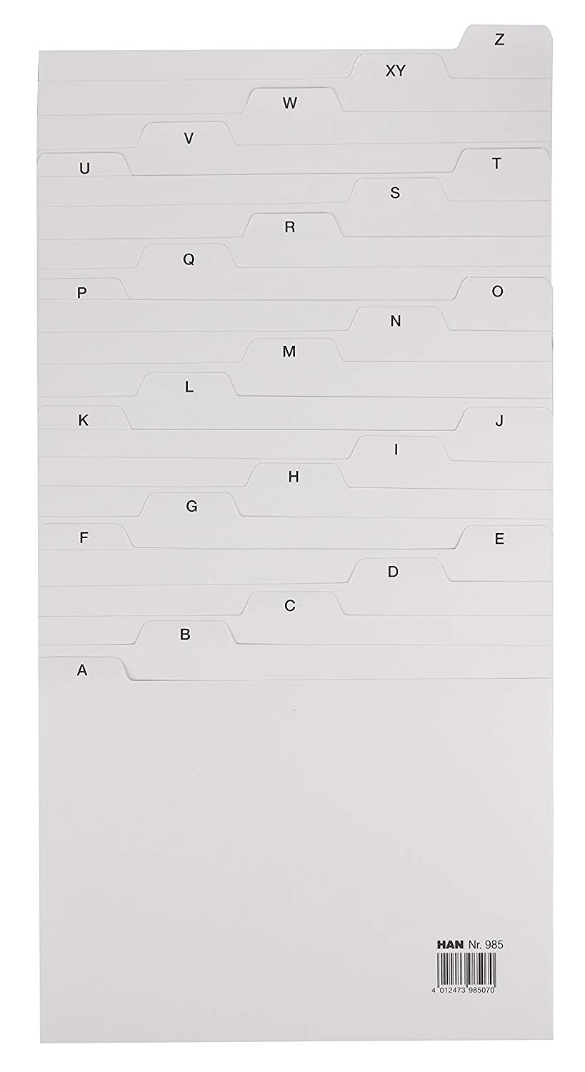 HAN 985, Tab A - Z, A5 landscape, 25 pcs. Guide cards for card index boxes and trays grey, gray - Image 2