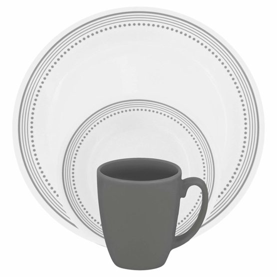 Corelle Mystic Gray Chip & Break Resistant 16pc Dinner Set, Service for 4, Glass and Stoneware, Grey, 16-piece - Image 3