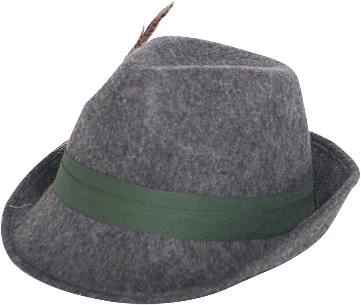 Hat Tyrolean Wool with Feather, Woollen Trilby Hat Grey