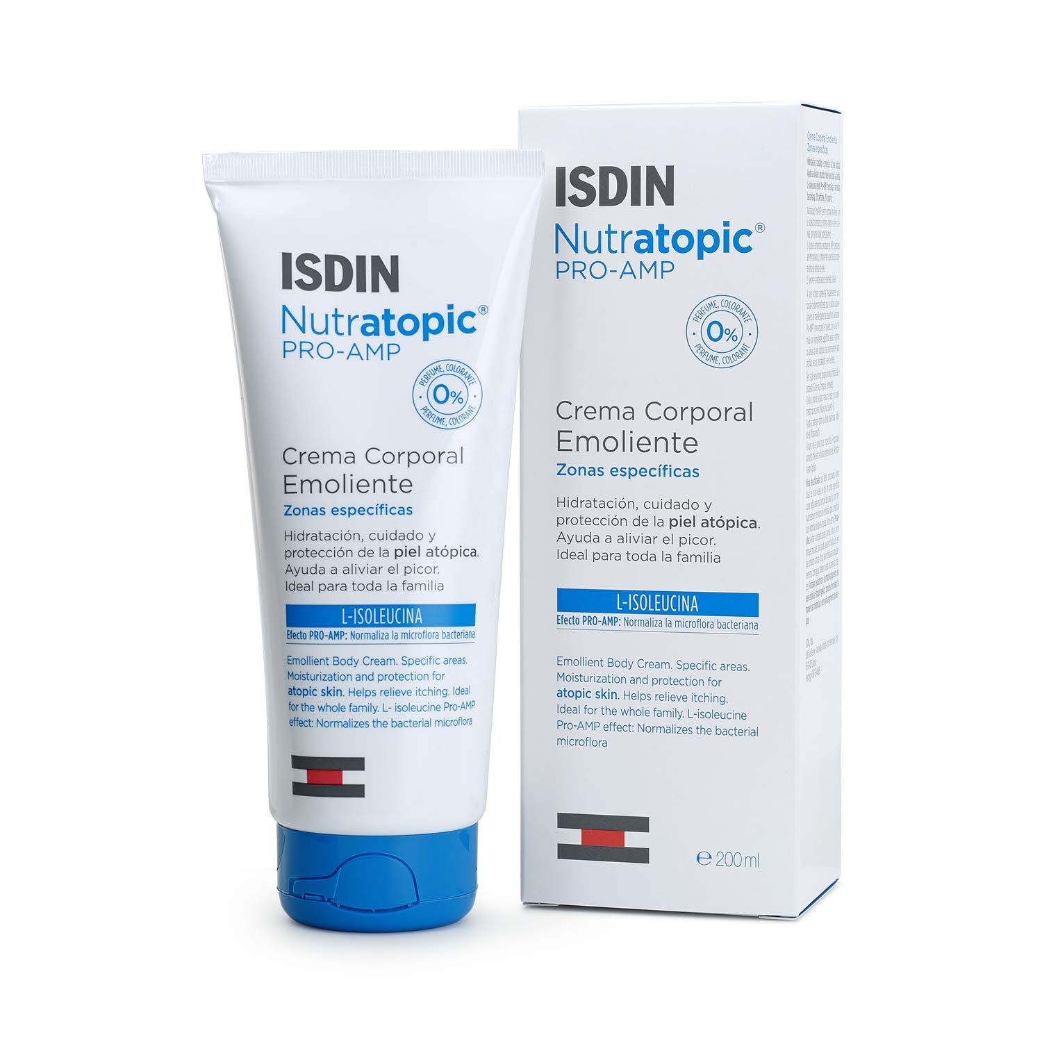 ISDIN Nutratopic®PRO-AMP Emollient body cream (200 ml), White, 21.42 g (Pack of 12)
