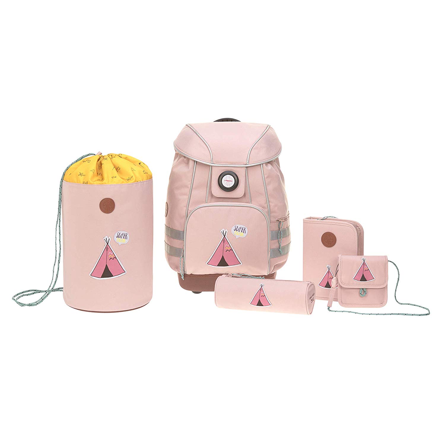 LÄSSIG Adventure School Bag Set 5 pieces, 40 cm, 15 L, Tipi pink
