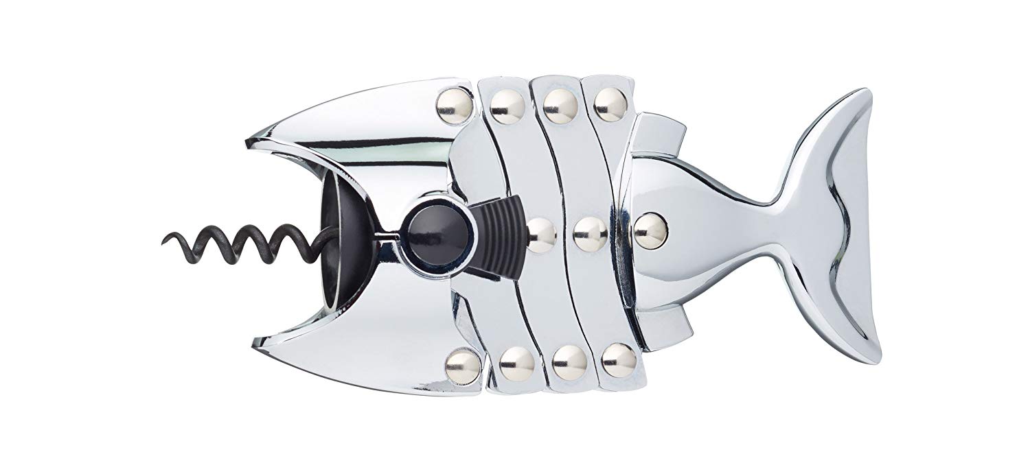 BarCraft Lazy Fish Corkscrew and Bottle Opener, Stainless Steel Wine Opener, 16.5 x 7.5 x 4.5cm, Silver, 16.5 x 7.5 x 4.5 cm