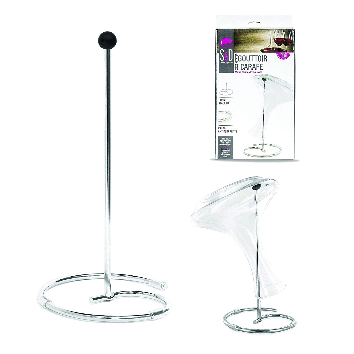 COOK CONCEPT Saveur et Degustation KV7083 Silver Decanter Dryer - 16.8 x 16.8 x 32.2cm - Steel/Chrome/Metal - Image 2