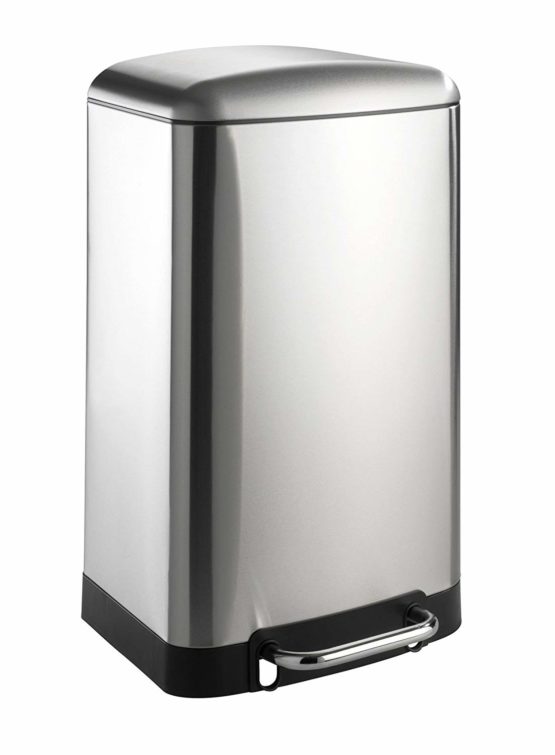 WENKO Pedal bin Studio Stainless Steel Easy Soft Closing Mechanism, Silver matt, 32.5 x 34 x 61 cm