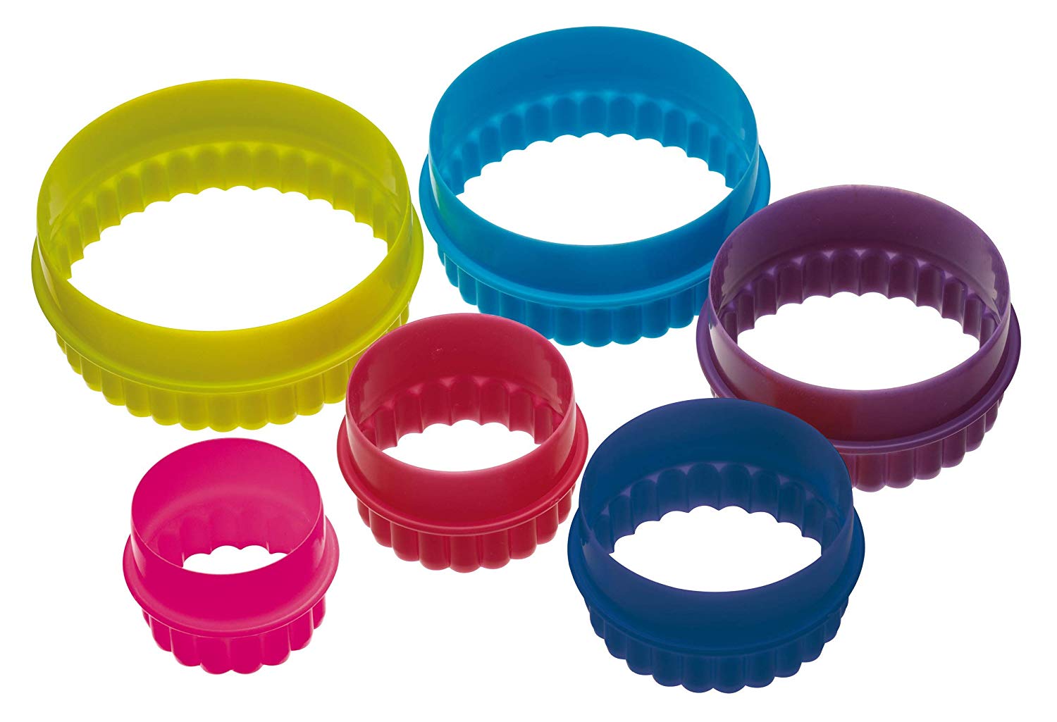 Colourworks Plastic Plain and Fluted Round Cookie Cutters, Multi-Colour, Set of Six, 1 - Pack