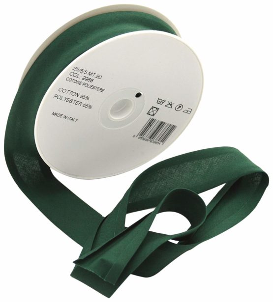 Inastri 25/5/5 mm Bias Binding-Col. 2968-BOTTLE GREEN-20m Roll, polycotton, Dark Bottle Green