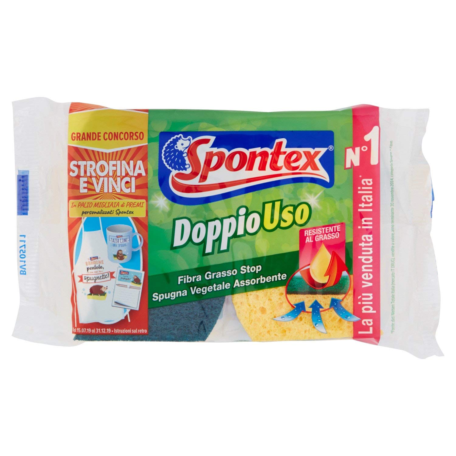 SPONTEX Double-USE Foam 2 CUES ,2count (Pack of 1), Yellow/Green