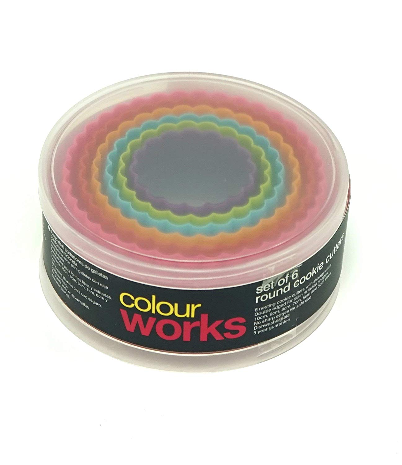 Colourworks Plastic Plain and Fluted Round Cookie Cutters, Multi-Colour, Set of Six, 1 - Pack - Image 2