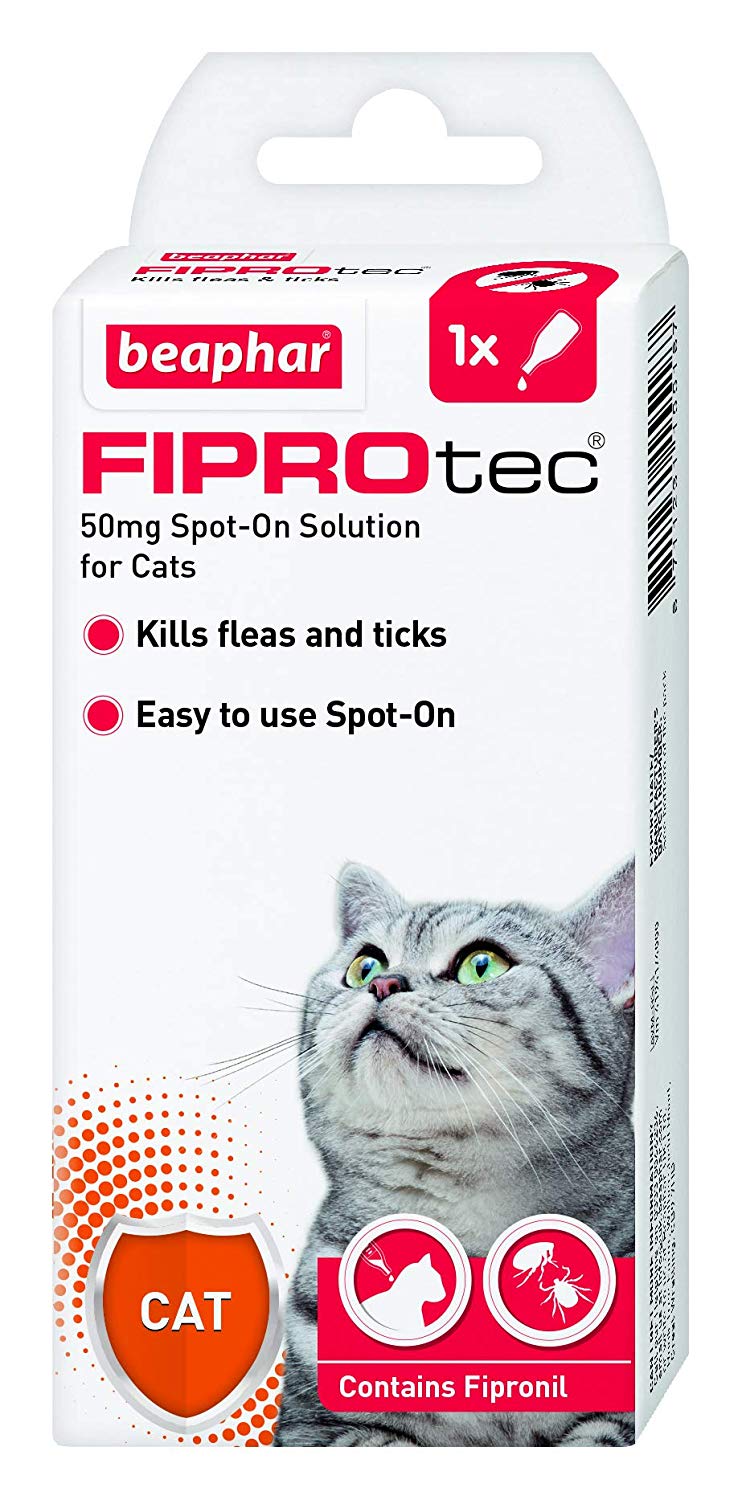 Beaphar, FIPROtec Spot-On Flea & Tick Treatment for Cats, 1 Pipette, Kills Fleas & Ticks, Veterinary Medicine