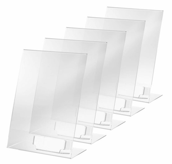 SIGEL TA230 Sign Holder, slanted, for A4, with business card compartment, acrylic, transparent, 5 pcs.