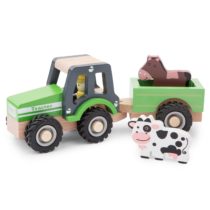 New Classic Toys 11941 Wooden Tractor with Trailer and Animals for Children 18 Months and Up Boys and Girls Baby Gifts, Green