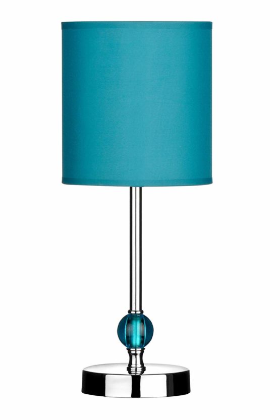 Premier Housewares Chrome Stem Table Lamp with Acrylic Ball and Fabric Shade - Teal