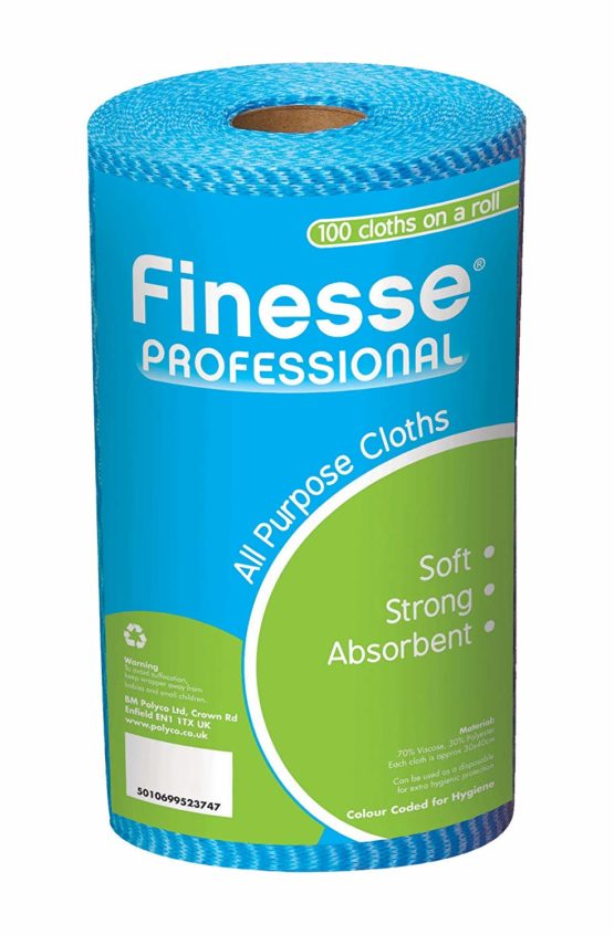 Finesse Professional All Purpose Cloths, Roll of 100 | Soft, Strong and Absorbent | Blue