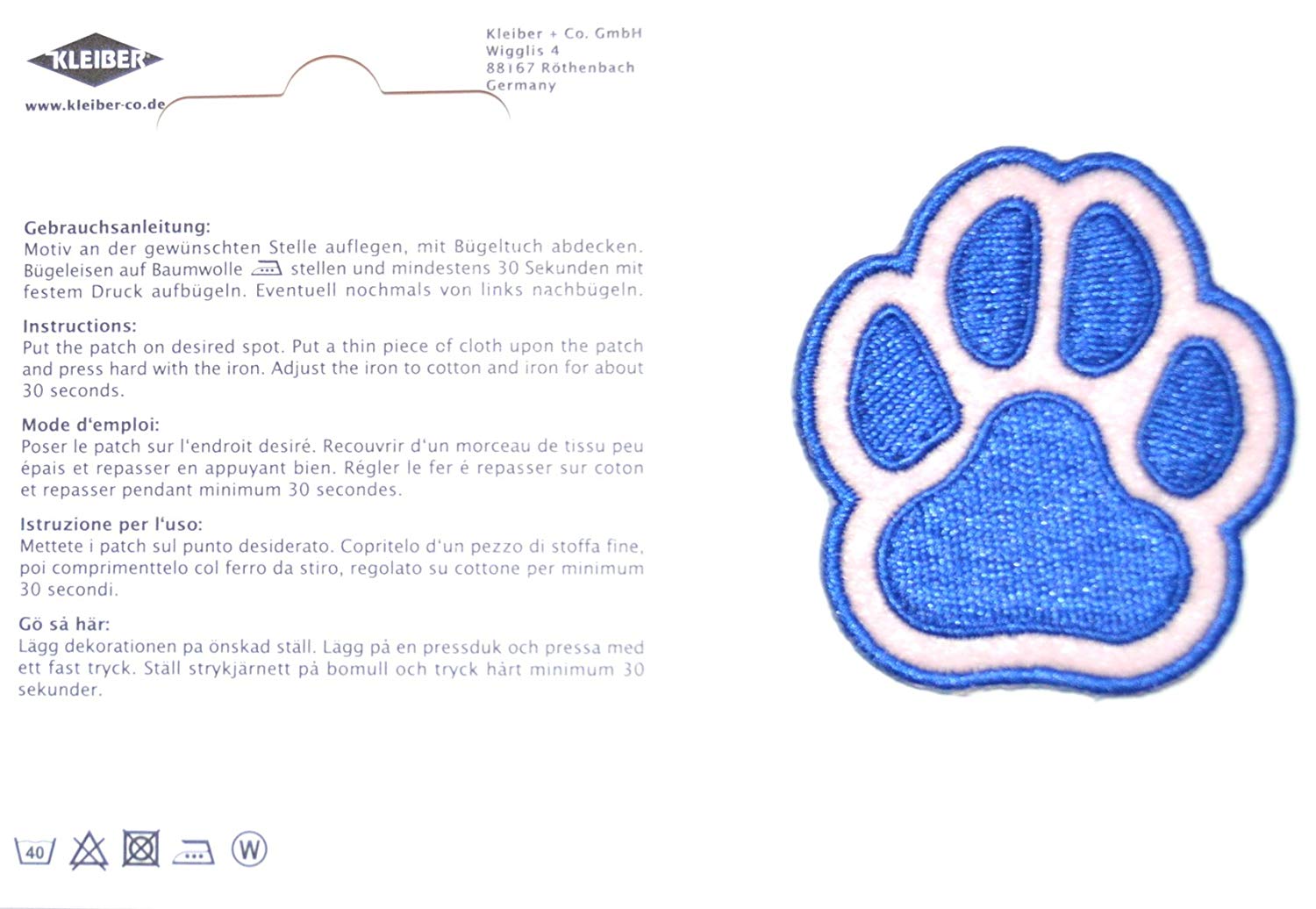 Kleiber Iron On Paw Print Patch-5cm Height-Blue - Image 3