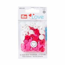 PrymLove Heart Shape Non-Sew ColorSnaps 12.4mm Snap Fasteners by Prym Love-Assorted Pack of Red, White and Bright Pink (30pc), 12 x 7 x 2 cm