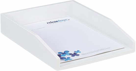 Relaxdays Document Filing Tray, Stackable, DIN A4 Letter Rack, Office, Desk, Bamboo, White, 6x25x33 cm