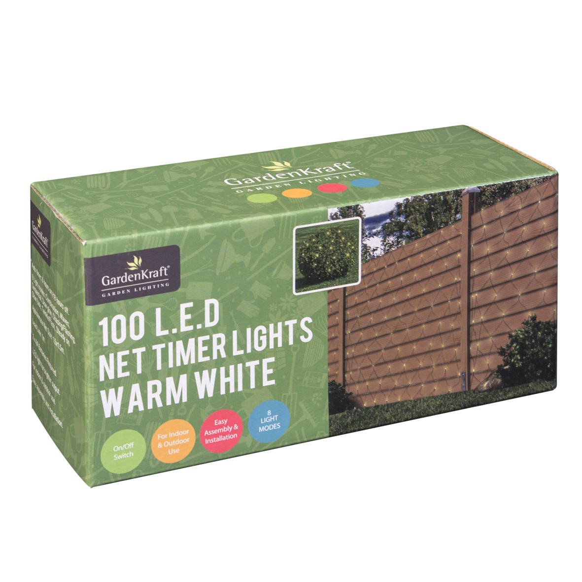 GardenKraft 15650 Net Style Garden Lights / 100 Warm White LED’s / 8 Light Modes & Timer Functionality/Indoor Or Outdoor Fairy Lights/Battery Operated - Image 2