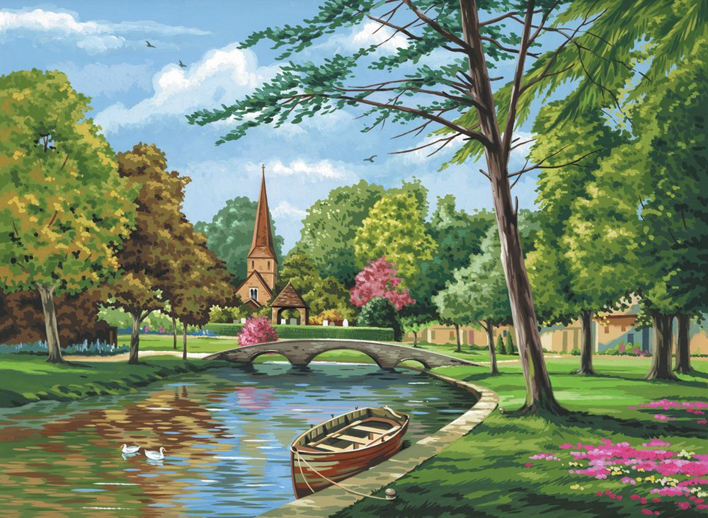 Royal & Langnickel Painting by Numbers Artist Canvas Series Church by the River Large Designed Painting Set - Image 2