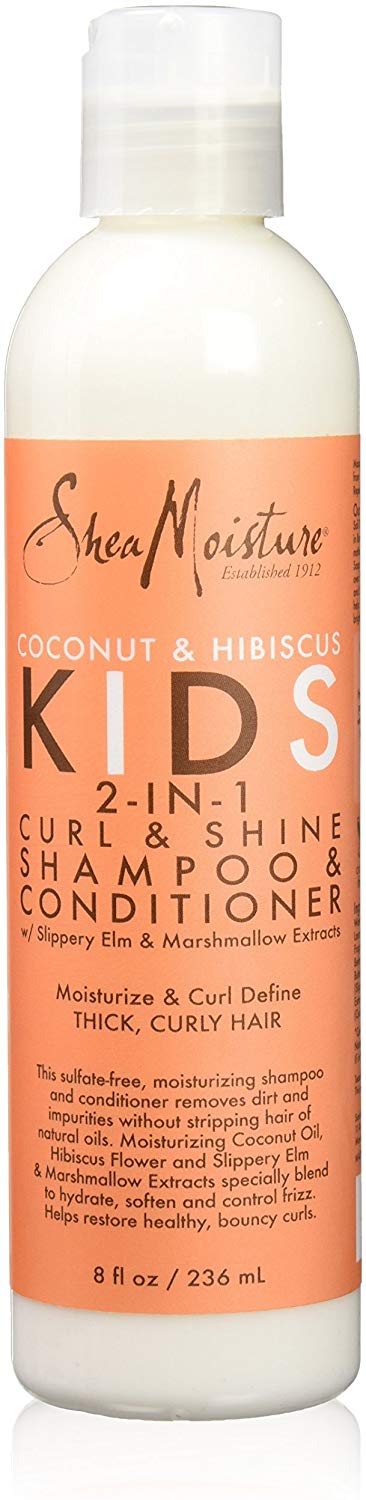 Shea Moisture Coconut & Hibiscus Kids 2 in 1 Shampoo and Conditioner + Detangler, Orange