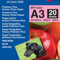 Brother BP71GA3 Photo Paper, A3, Premium Plus Glossy, 297 mm (W) x 420 mm (L), 20 Sheets, Brother Genuine Supplies