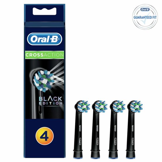 Oral-B CrossAction Black Toothbrush Heads Pack Of 4 Replacement Refills For Electric Rechargeable Toothbrush, Black Edition