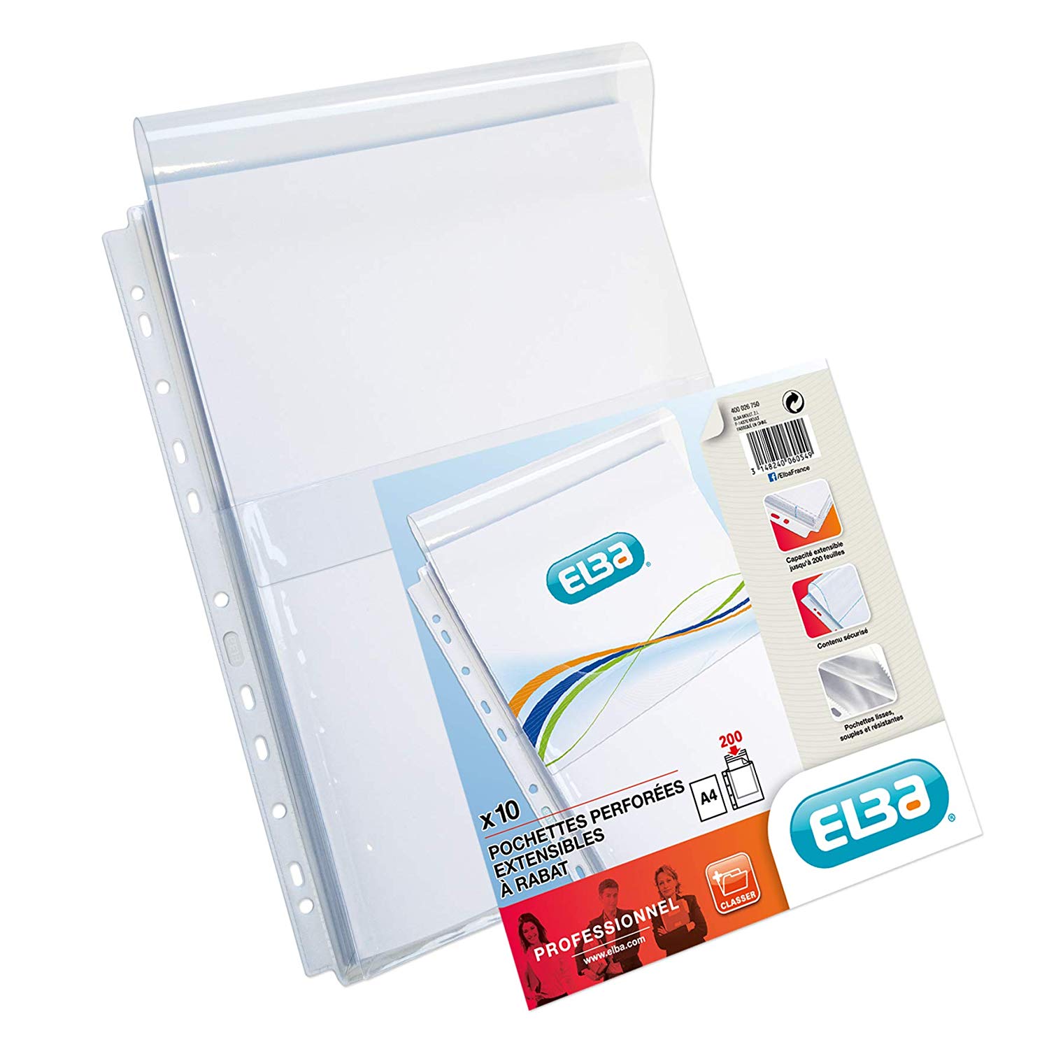 Oxford A4 Expanding Punched Pockets with Flap, Pack of 10, 120 Micron, Clear
