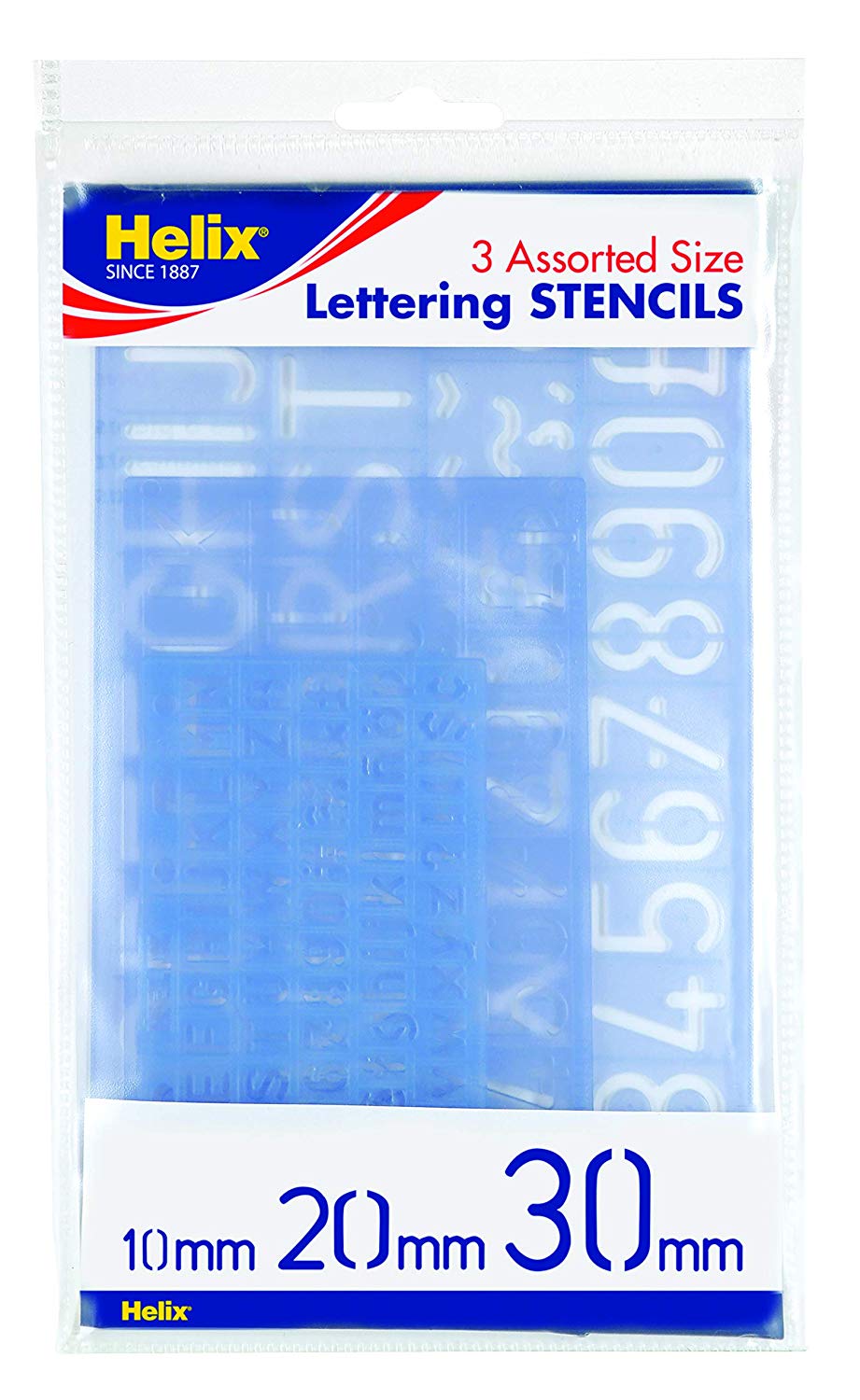Helix Three Piece Stencil Set - Letters Numbers and Symbols (10mm 20mm 30mm), Blue, 10 mm, 20 mm, 30 mm - Image 2