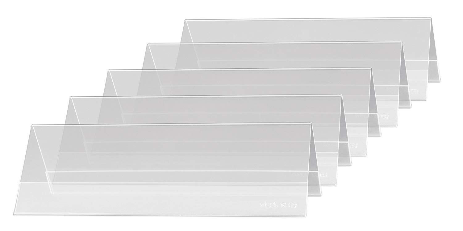 SIGEL TA132 Sign Holder, tent form, for 19 x 6 cm, double-sided presentation, rigid plastic, transparent, 5 Pieces