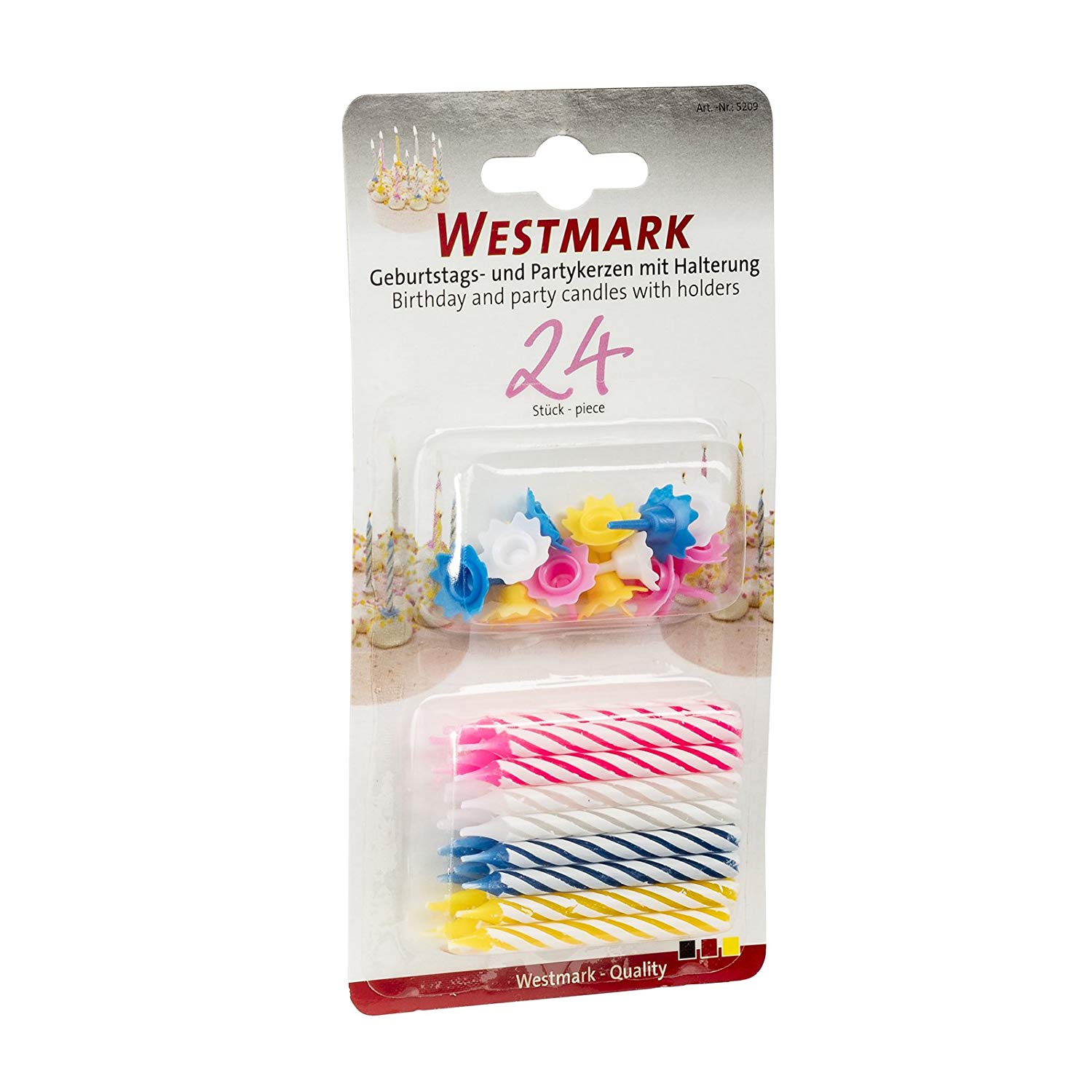 Westmark Birthday And Party Candles, 24 Pieces, Incl. Holders, Wax/Plastic, Multicolour, 52092280, Colourful, 6 x 1.5 x 1.5 cm - Image 2