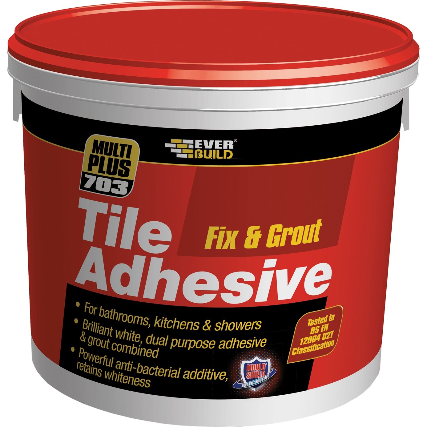 Everbuild 703 Fix And Grout Tile Adhesive - Ready Mixed - Anti-Mould - Water Resistant - High Strength - Brilliant White - 7.5kg