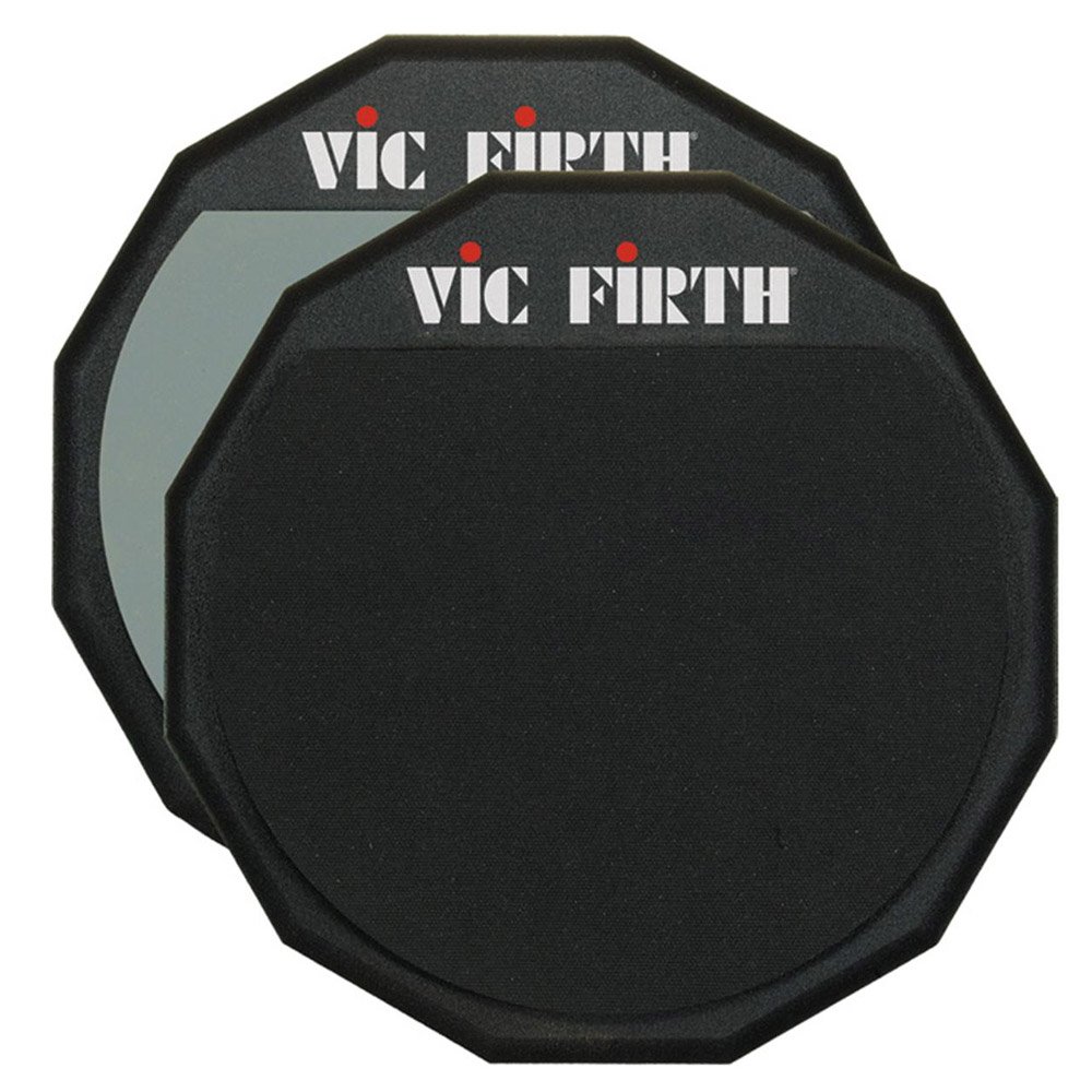Vic FIrth - Double Sided Drumstick Practice Pad with VF logo - 12” Diameter, Black, 12"