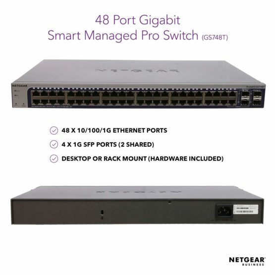 NETGEAR 48-Port Gigabit Ethernet Smart Switch (GS748T) - Managed, with 2 x 1G SFP and 2 x 1G Combo, Desktop or Rackmount, and Limited Lifetime Protection - Image 2