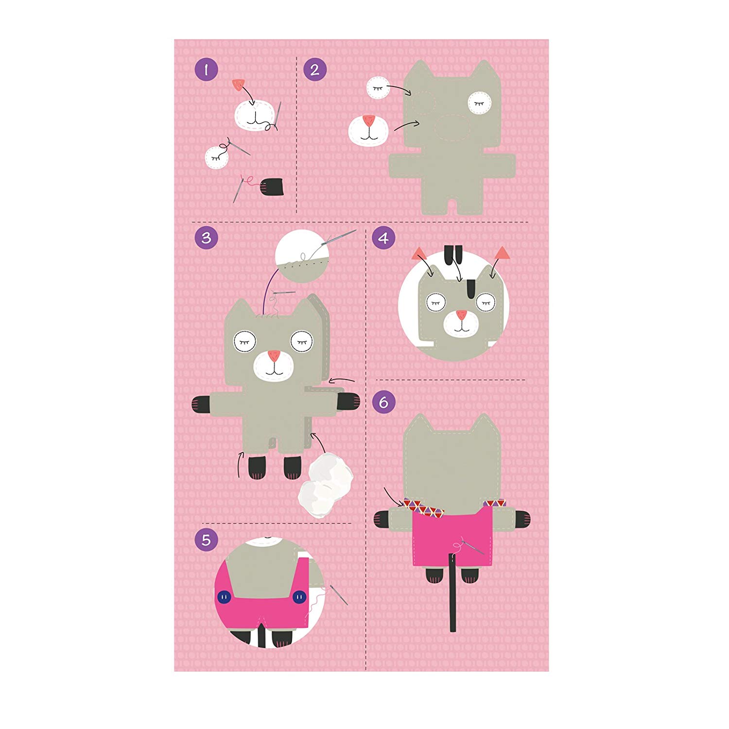 Avenue Mandarine, Ref 52654O, Little Couz'in Sewing Introductory Activity Box, Tina the Cat, Includes Felt, Thread, Wadding - Image 4