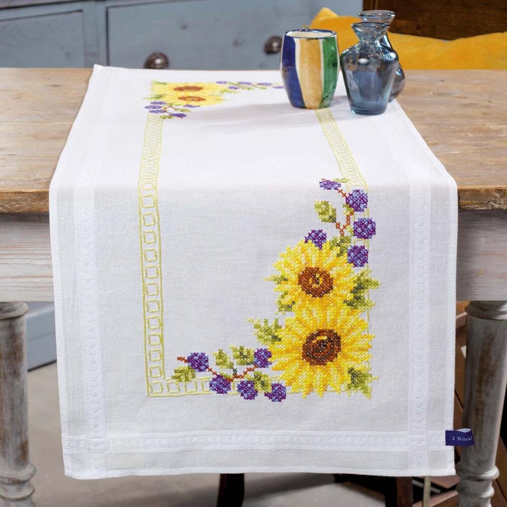 Vervaco "Sunflowers Runner Embroidery, 100 Percent Cotton, Multi-Colour, 40 x 2 x 20 cm