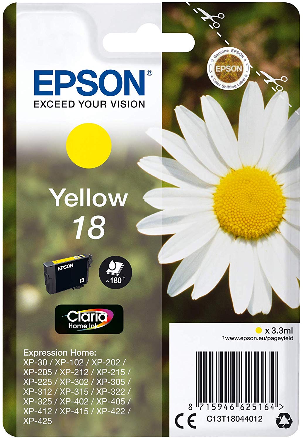 Epson C13T18044012 Inkjet Cartridge for XP30 - Cyan/Magenta/Yellow/Black, 3,3ml