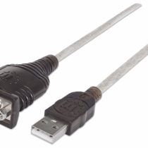 Manhattan USB-A to Serial Converter cable, 45cm, Male to Male, Serial/RS232/COM/DB9, Prolific PL-2303HXD Chip, Black/Silver cable, Polybag