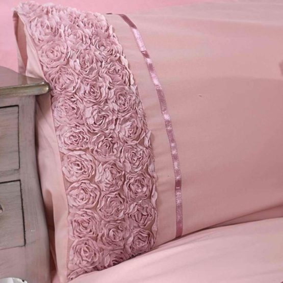 Rapport Duvet Quilt Cover Set Bedding Raised Rose & Ribbon Polycotton, Cotton and Polyester - Image 2