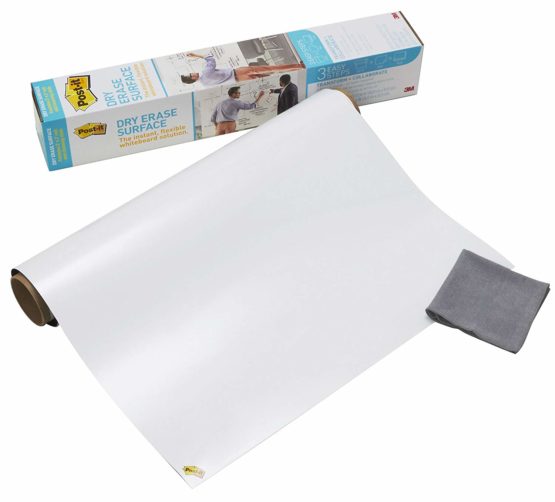 Post-it Super Sticky Dry Erase Film, 1 Roll 91.4 cm x 121.9 cm, Transform any surface into a collaborative space, Self-Adhesive Whiteboard Solution