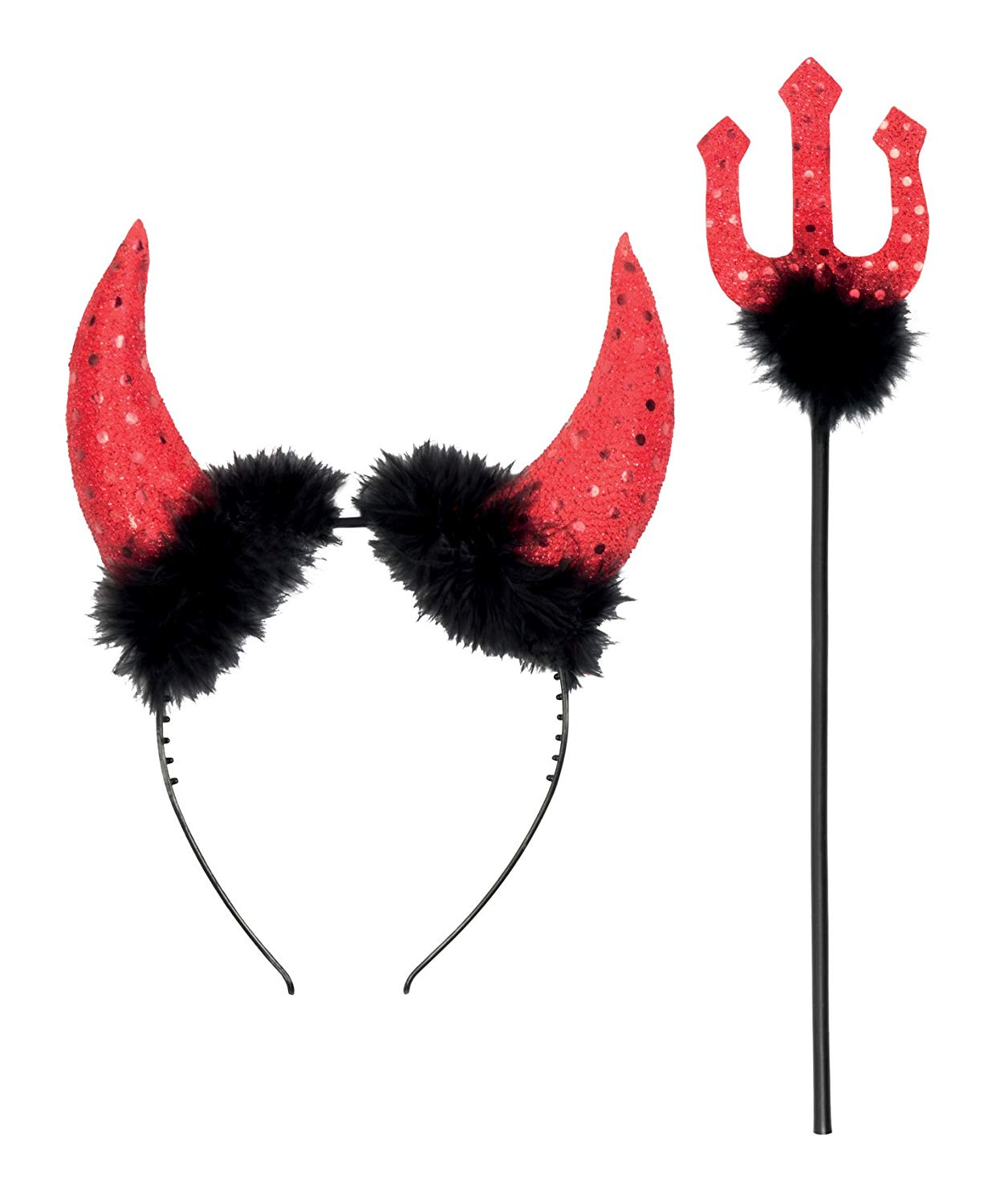 Boland Halloween Devil Costume Accessories Set - Black Headband with Horns and 30 cm Trident for Halloween Parties