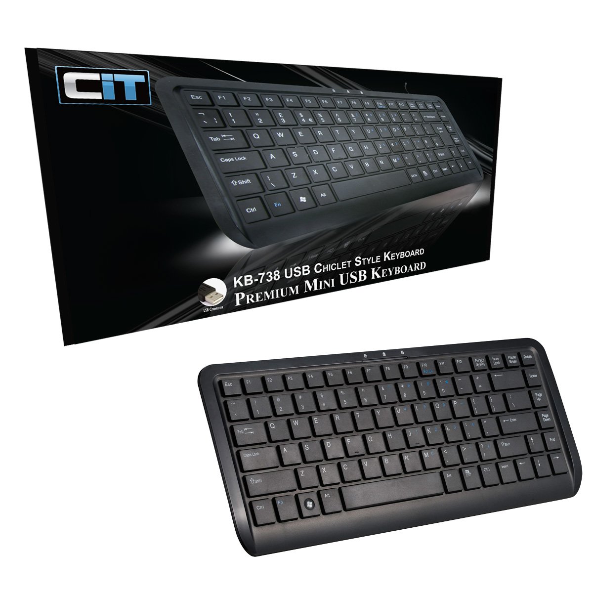 CiT KB-738 Premium Mini USB Keyboard - Black, 1 - Pack - Image 3