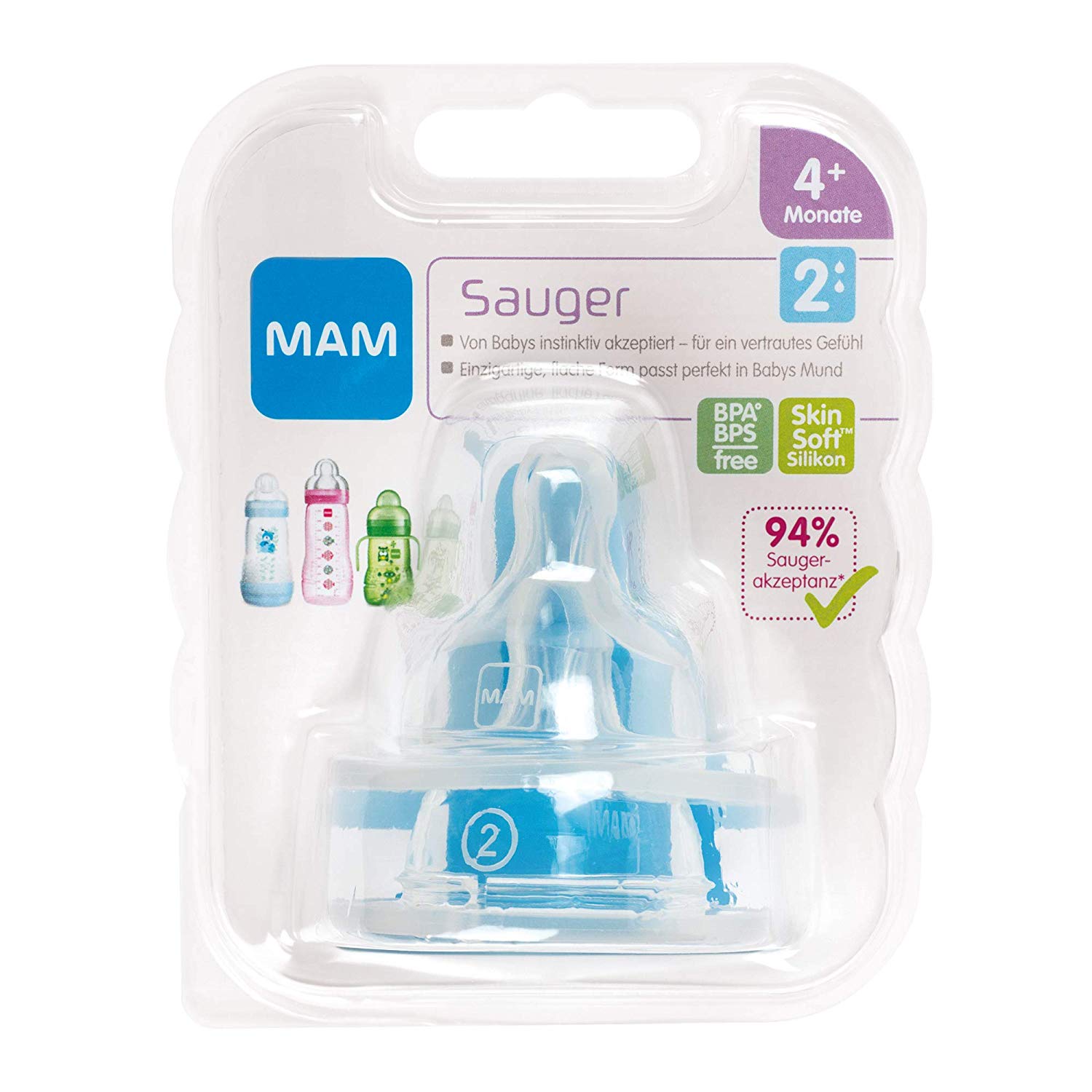 MAM - Set of 2 Anti Colic Baby Bottle Teats - Size 2 - Silicone, Transparent 4+ Months, 2 count (Pack of 1) - Image 2