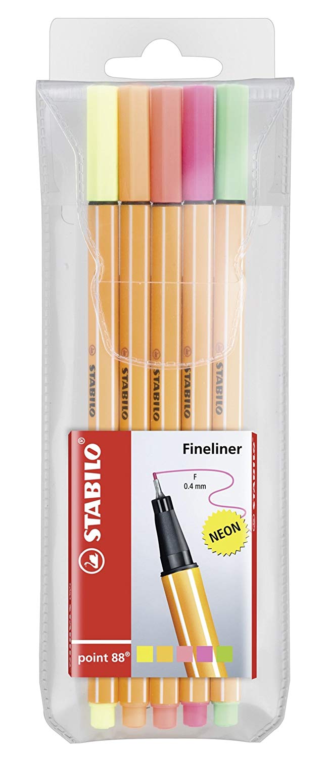 STABILO Fineliner point 88 - Pack of 5 - Neon Colours, 5 count (Pack of 1)