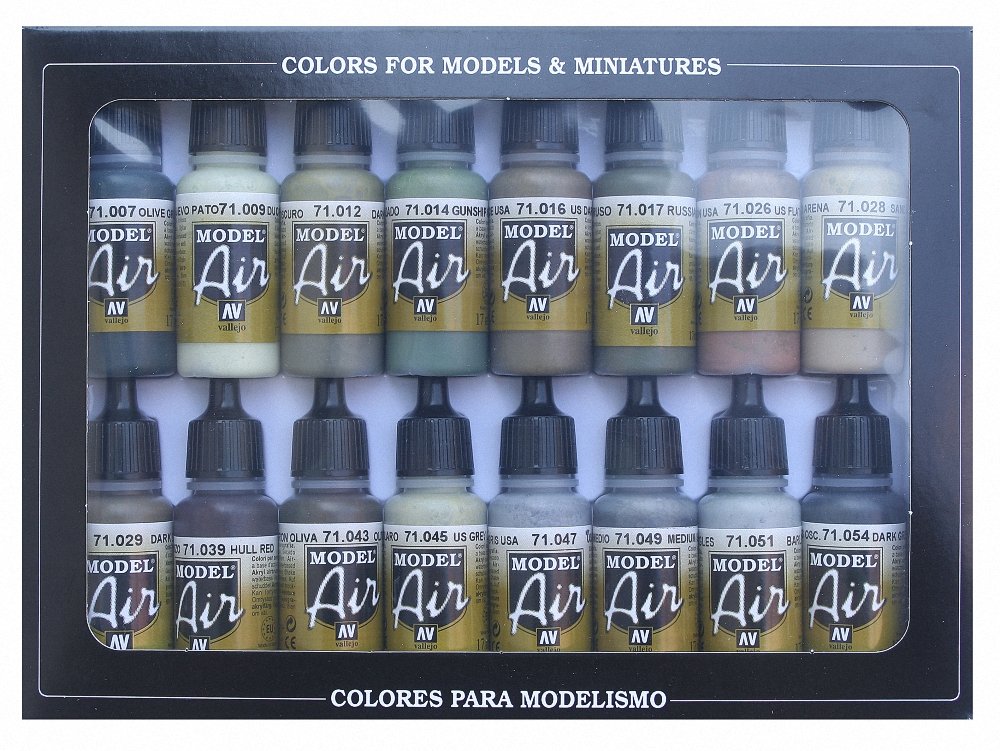 Vallejo Model Air Acrylic Paint Set, Matte Finish for Airbrush Ideal for Modeling and Miniatures 17 x 17 ml Bottles