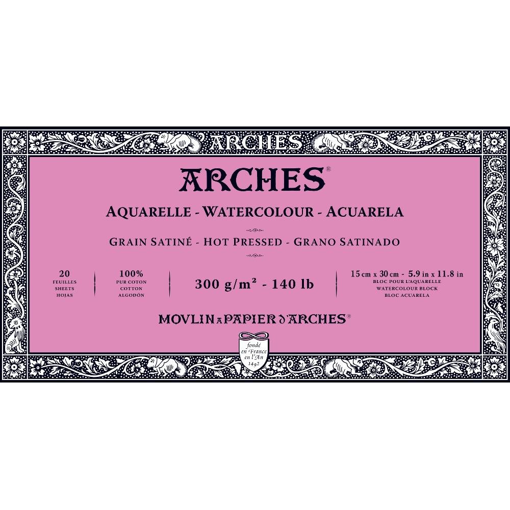 ARCHES Aquarelle Watercolour Paper on a Roll, Wood, White, Block 20 Blatt - 15 x 30cm, 30 x 15 x 1 cm